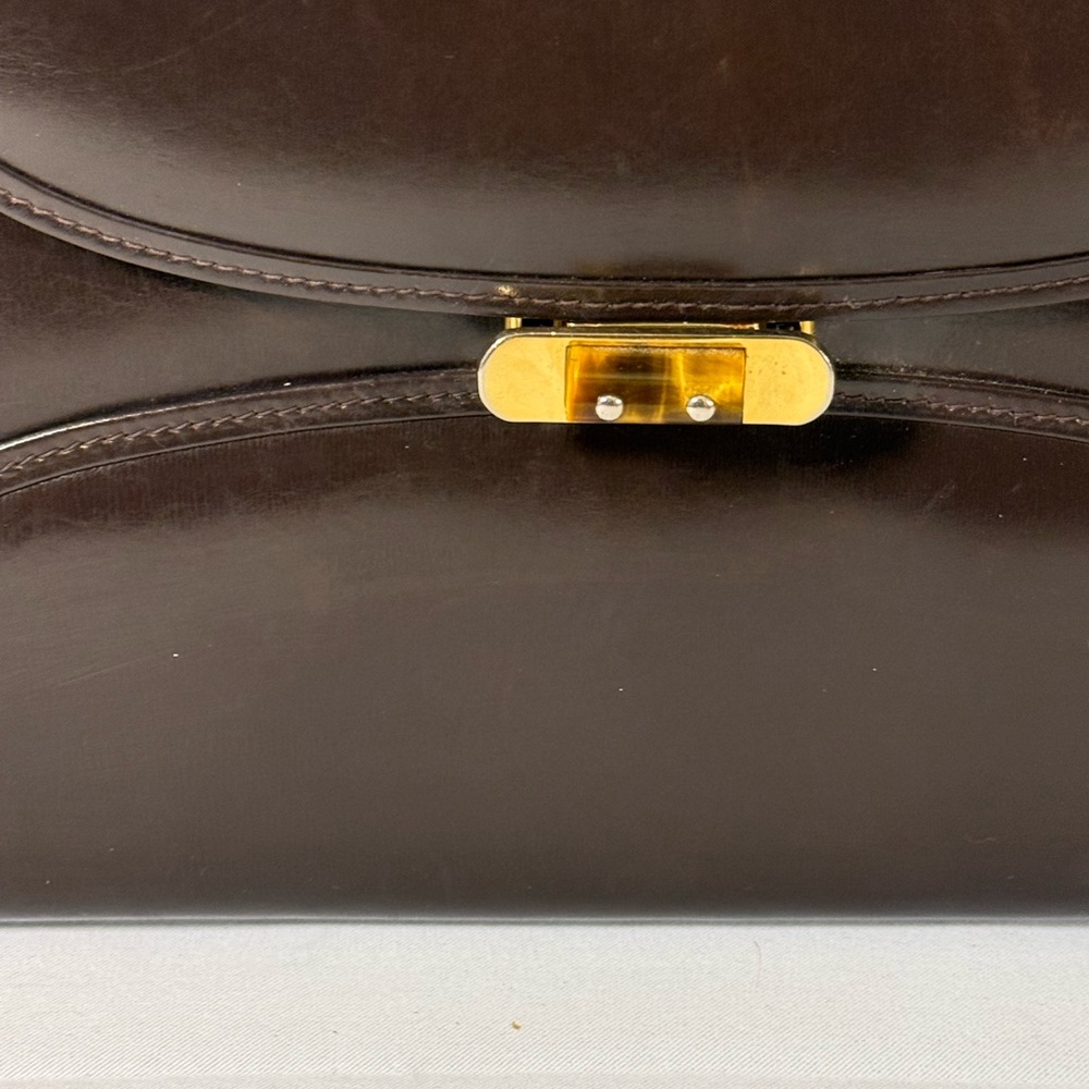 Vintage Gucci Museum Era Brown Leather Top Handle Bag 1960s Gold Hardware - Picture 3 of 14